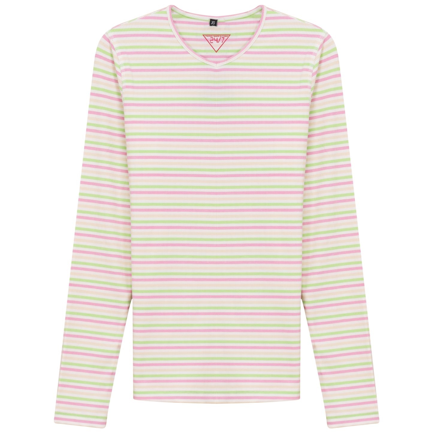 Striped V Neck Tee Neon Pink