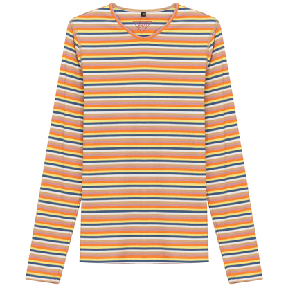 Striped V Neck Tee Orange Chambray