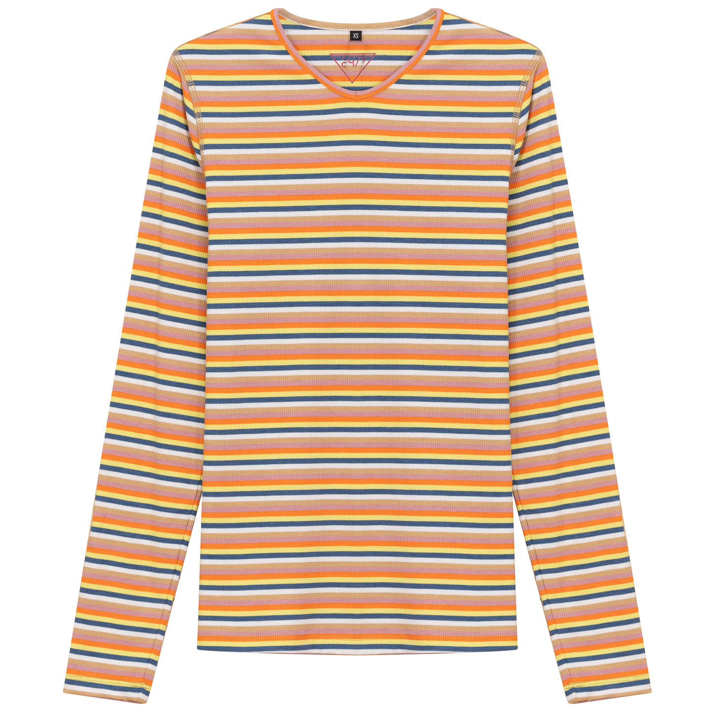 Striped V Neck Tee Orange Chambray