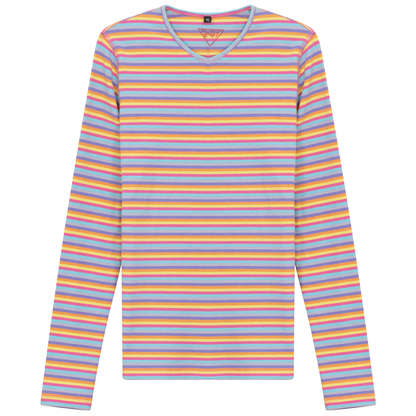 Striped V Neck Tee Pink Blue