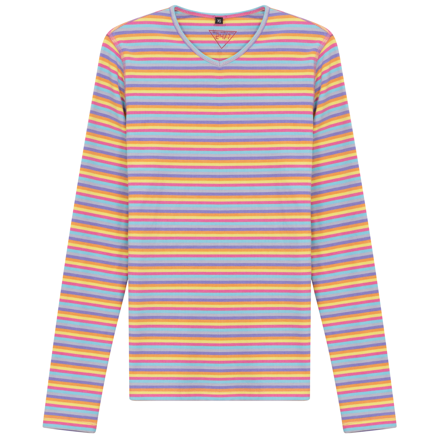 Striped V Neck Tee Pink Blue