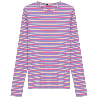Striped V Neck Tee Plum Pink