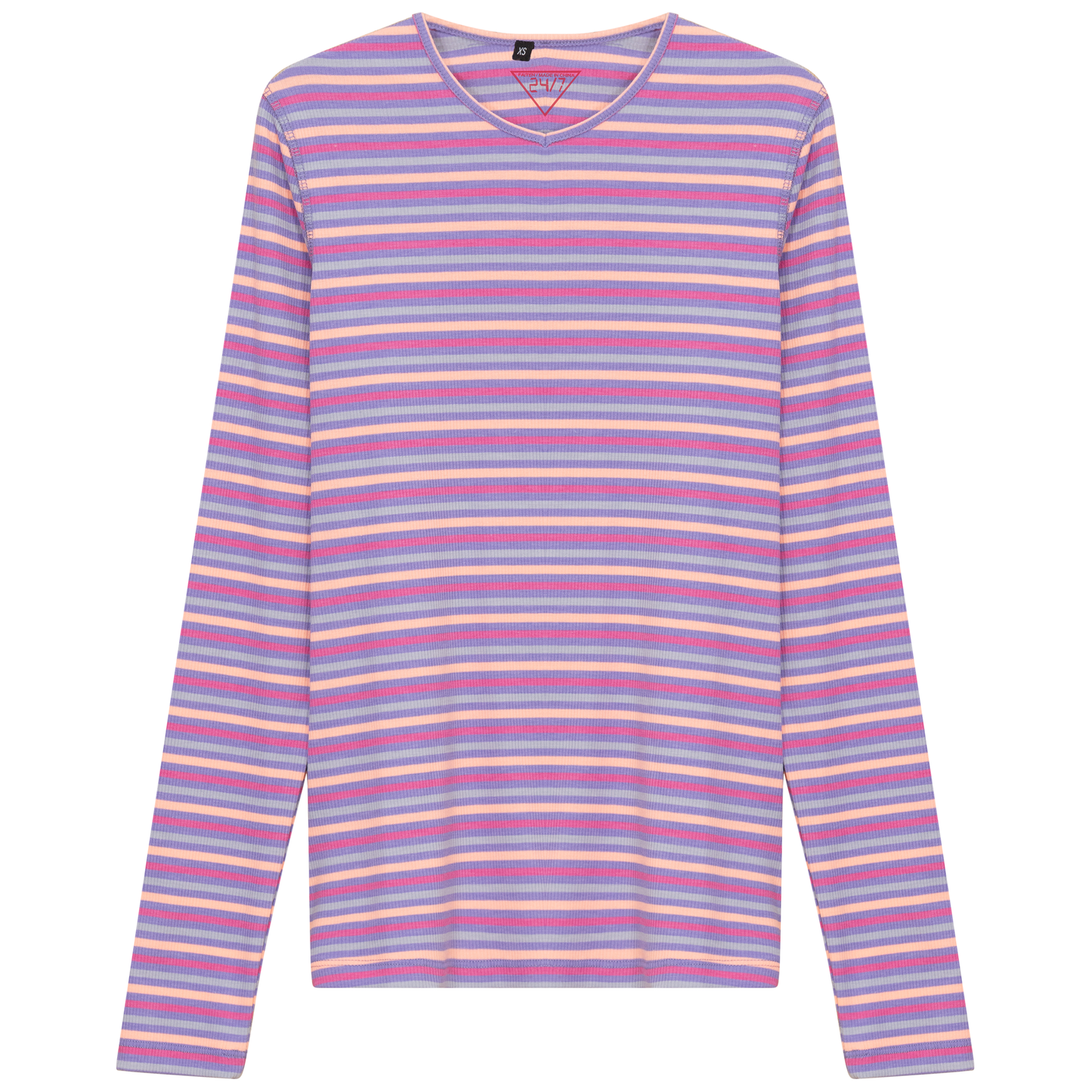 Striped V Neck Tee Plum Pink