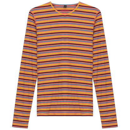 Striped V Neck Tee Yellow Rust