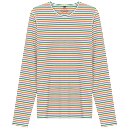 Striped V Neck Tee Green Orange