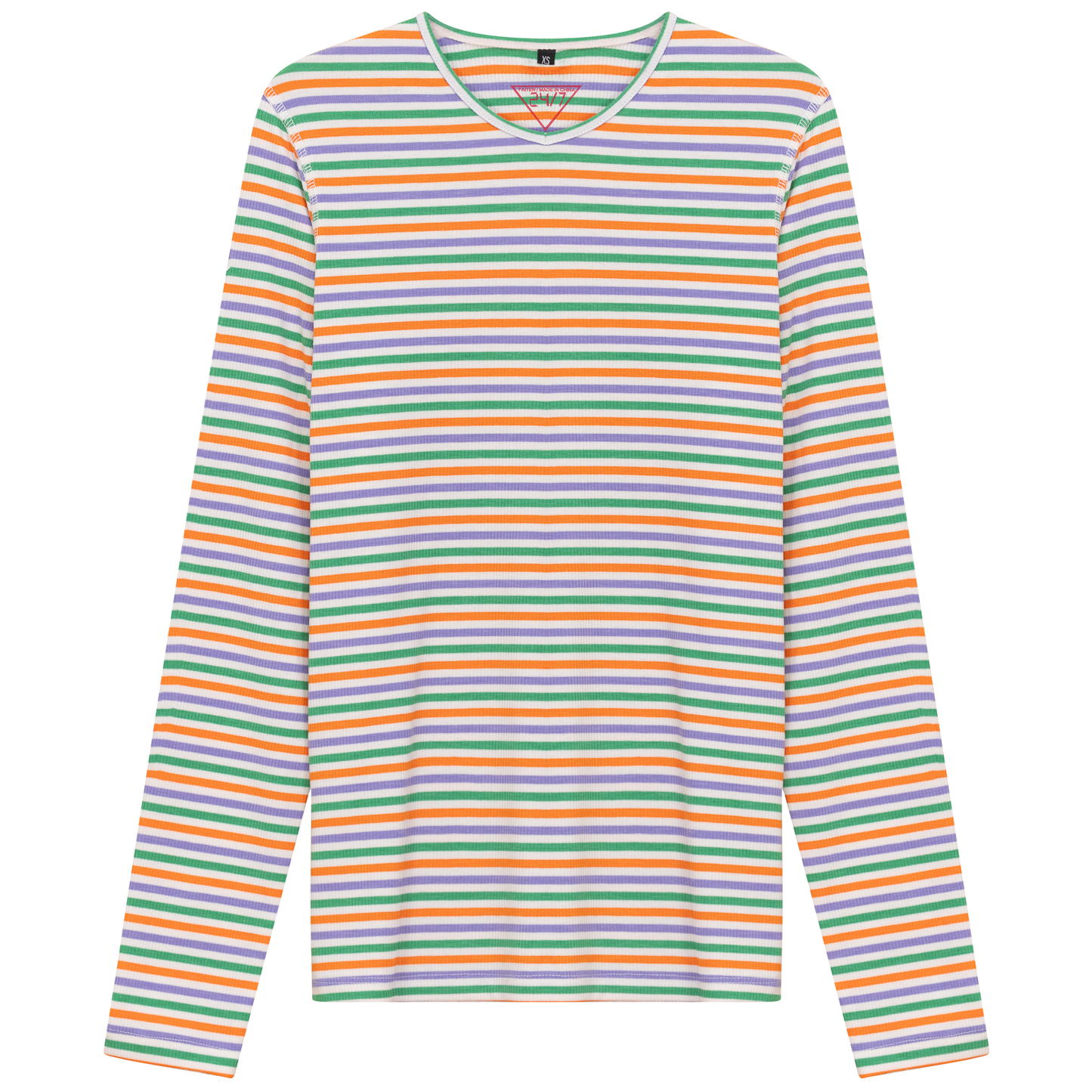 Striped V Neck Tee Green Orange