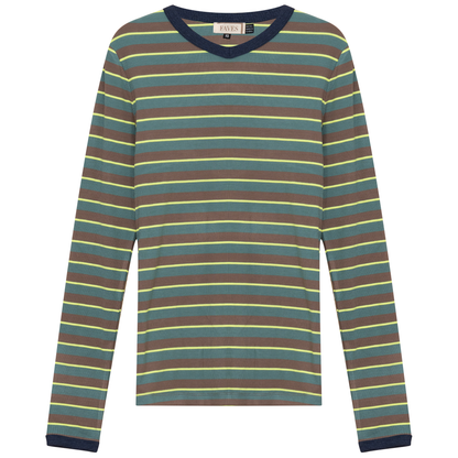 Ribbed Stripped V Neck Tee Basil Stripe