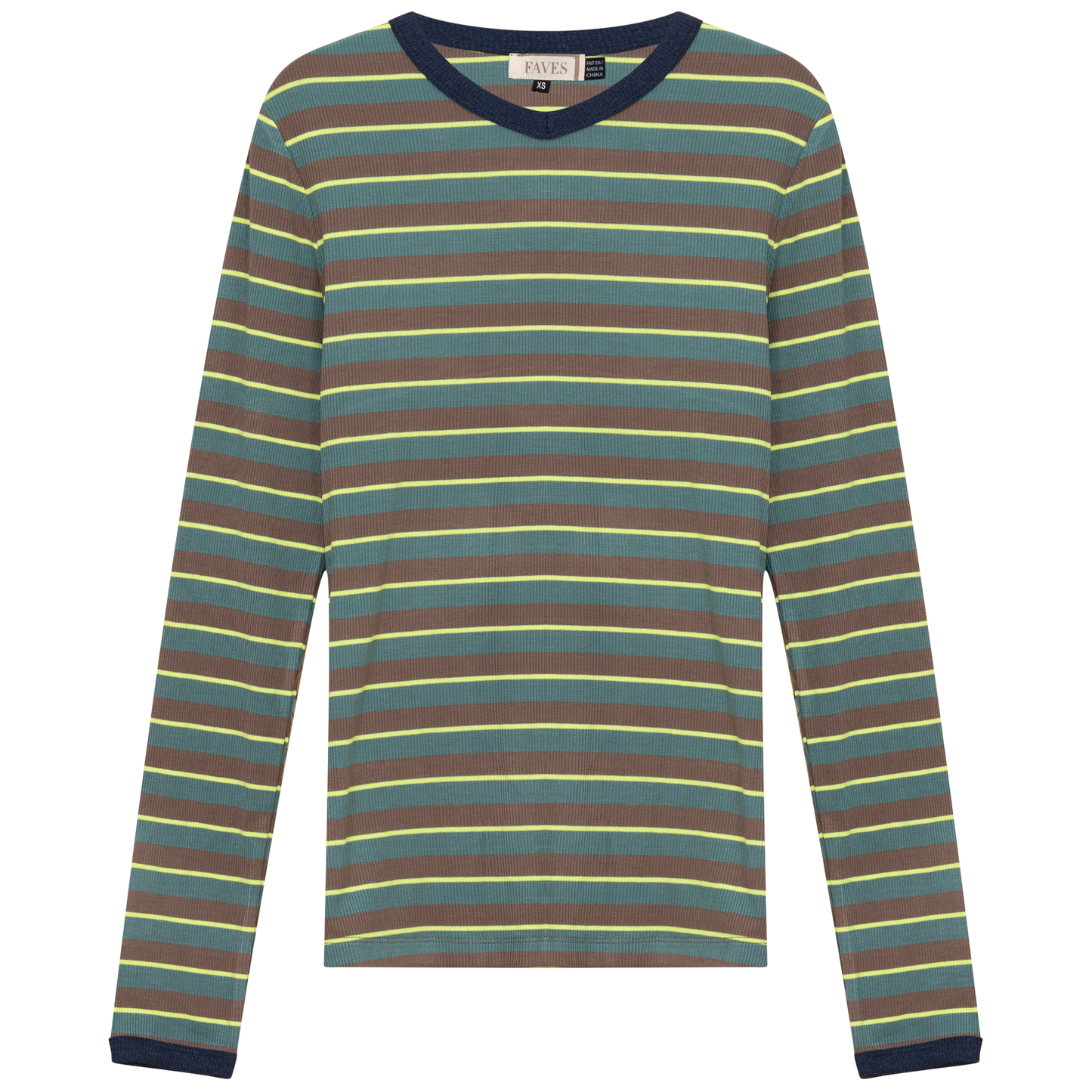 Ribbed Stripped V Neck Tee Basil Stripe