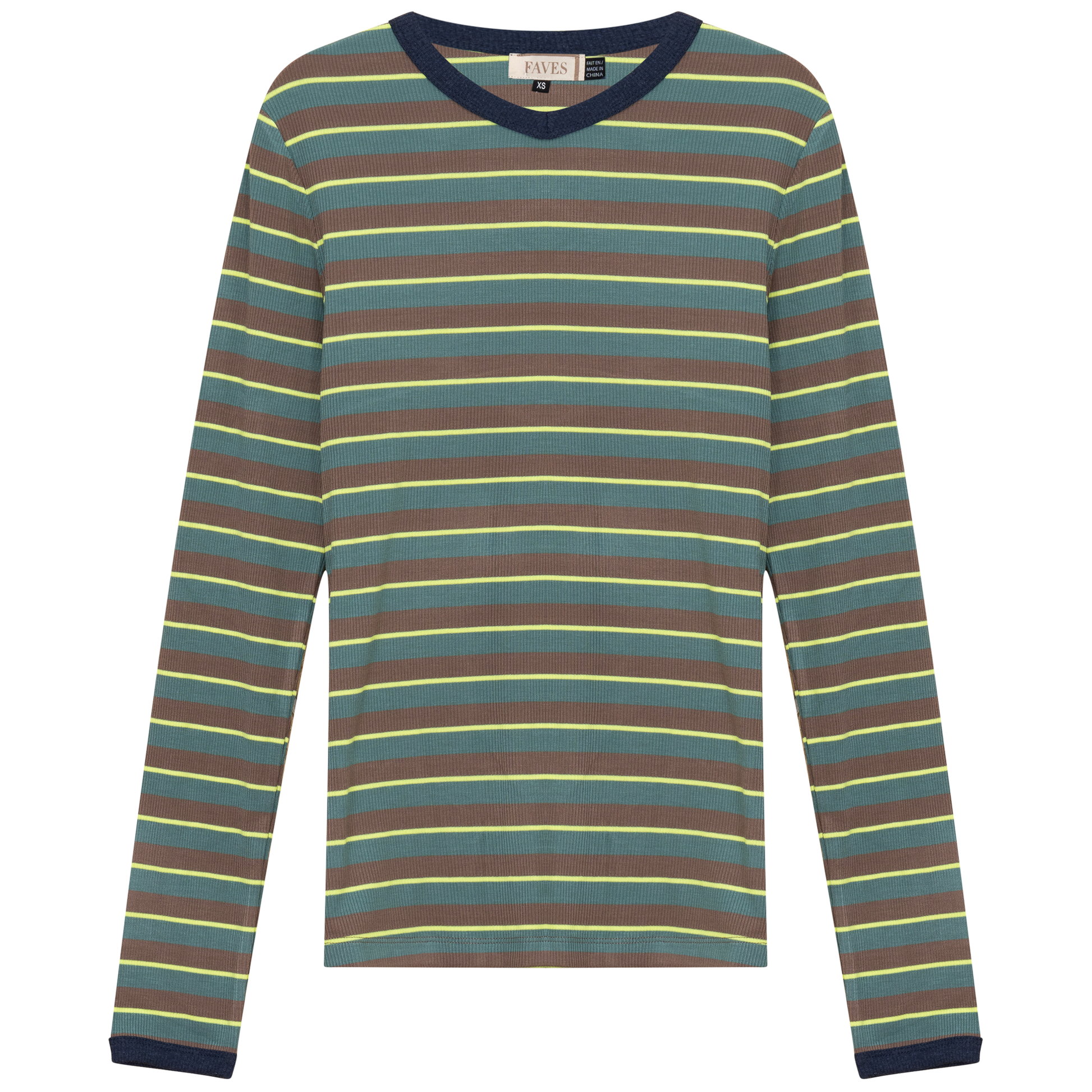 Ribbed Stripped V Neck Tee Basil Stripe