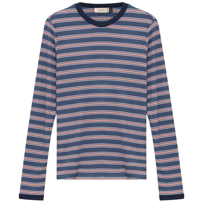 Ribbed Stripped V Neck Tee Chambray Stripe