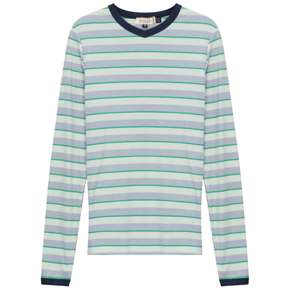Ribbed Stripped V Neck Tee Mint Stripe