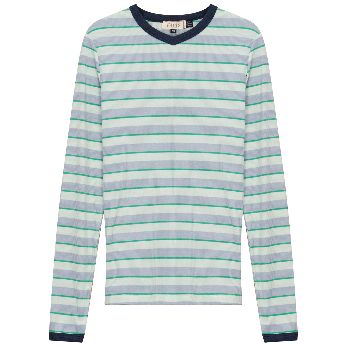 Ribbed Stripped V Neck Tee Mint Stripe