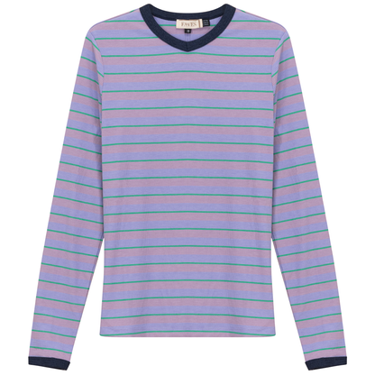 Ribbed Stripped V Neck Tee Plum Stripe