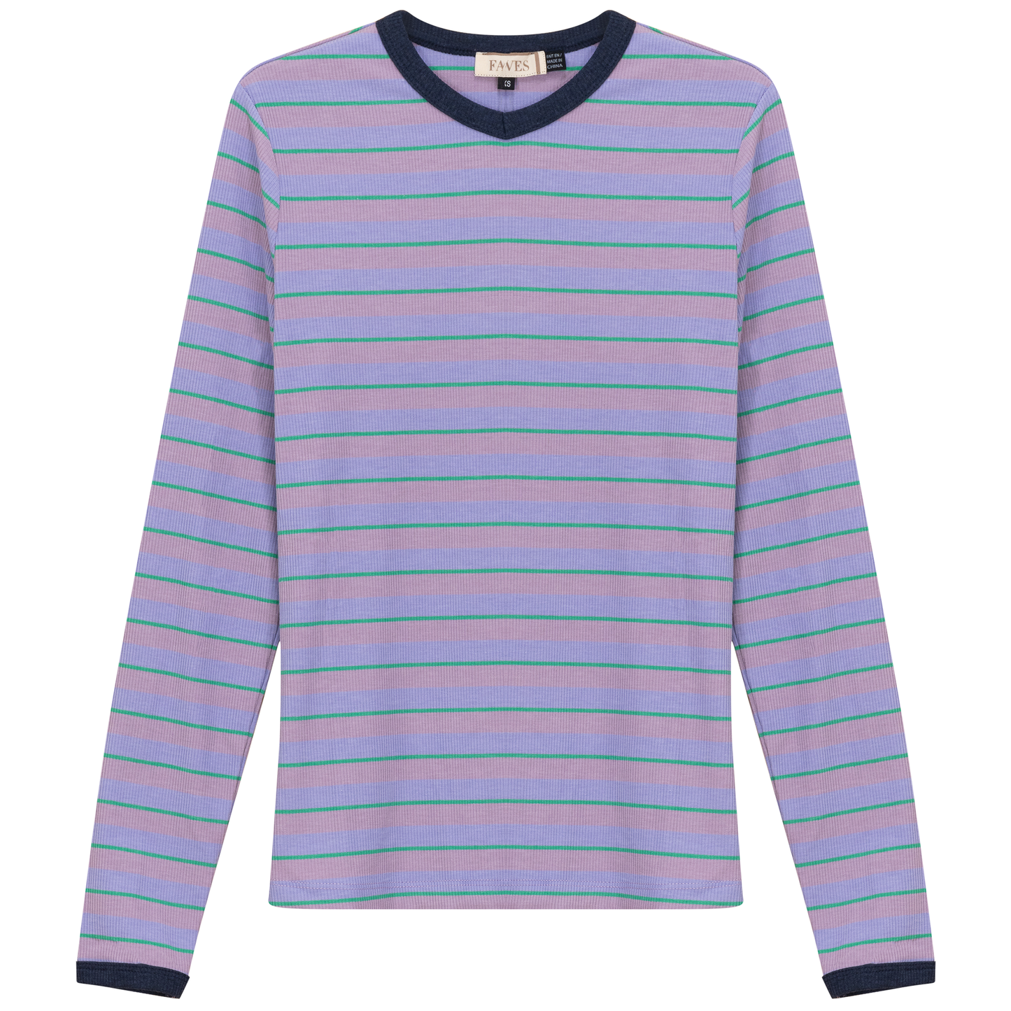 Ribbed Stripped V Neck Tee Plum Stripe