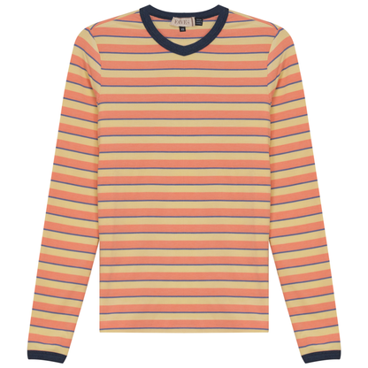 Ribbed Stripped V Neck Tee Salmon Stripe