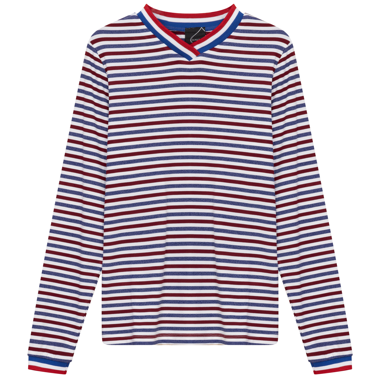 Striped Multi Color V Neck Tee Chambray Wine