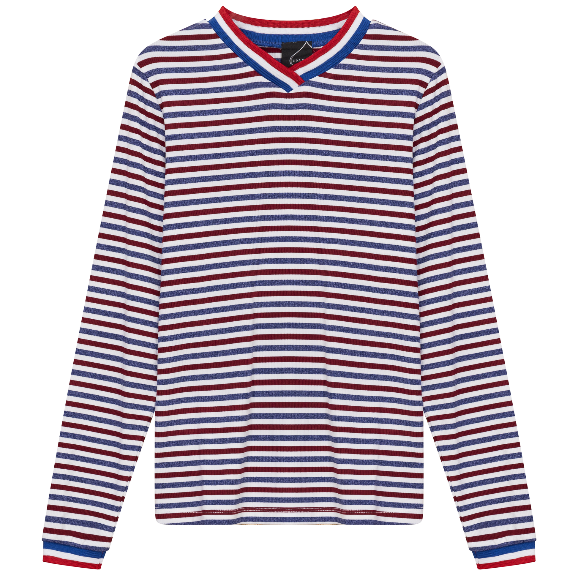 Striped Multi Color V Neck Tee Chambray Wine