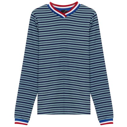 Striped Multi Color V Neck Tee Denim Dark Denim