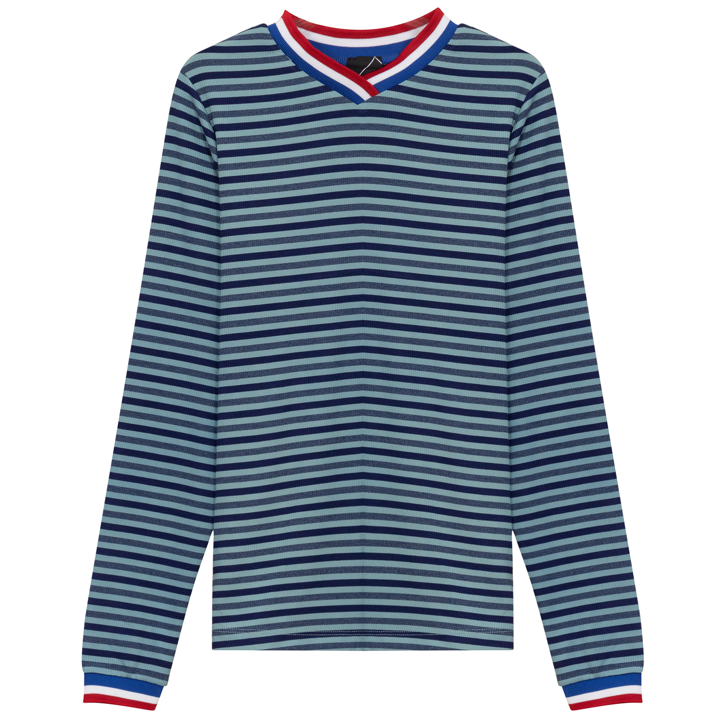 Striped Multi Color V Neck Tee Denim Dark Denim