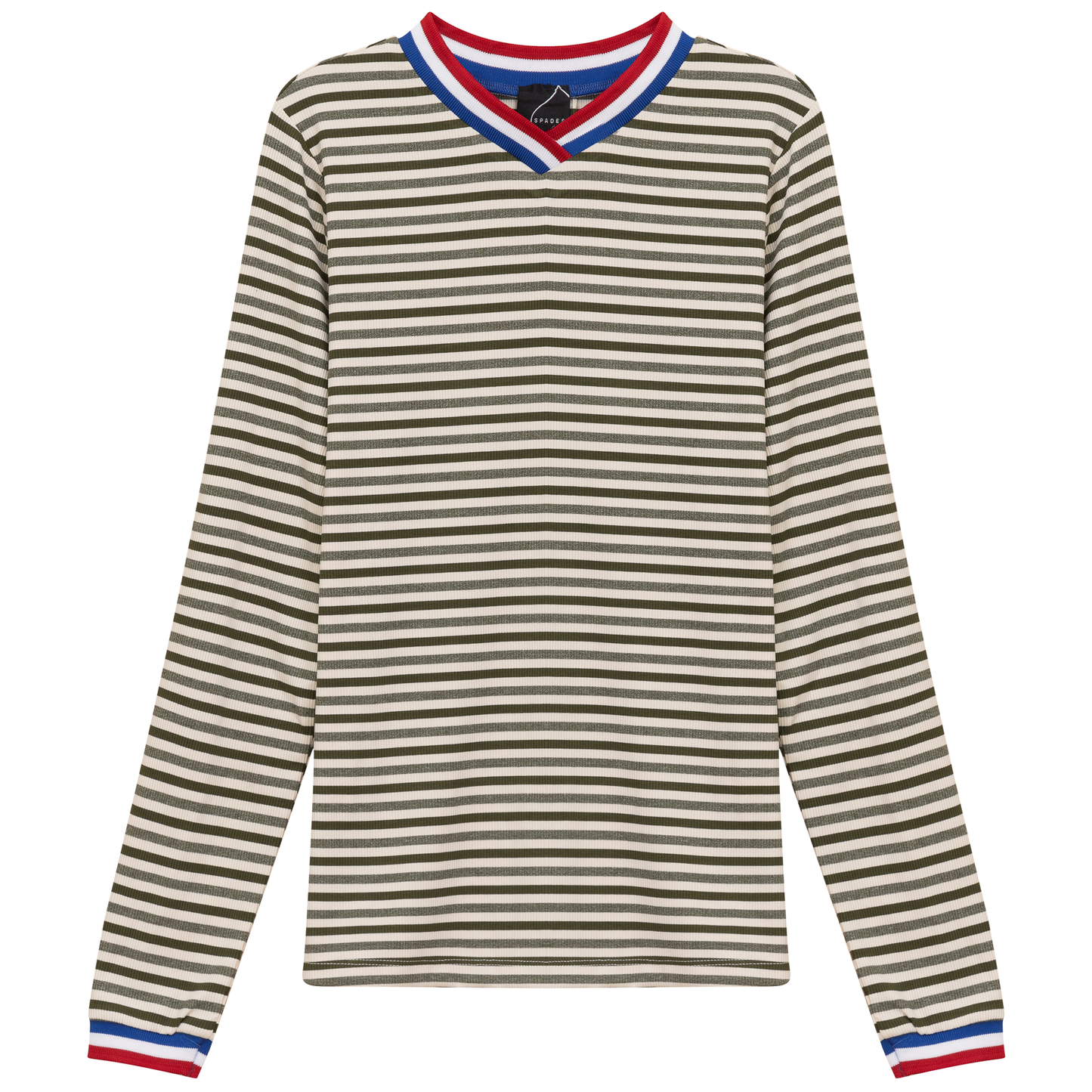 Striped Multi Color V Neck Tee Olive Cream
