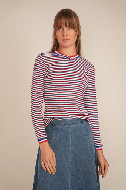 Striped Multi Color V Neck Tee