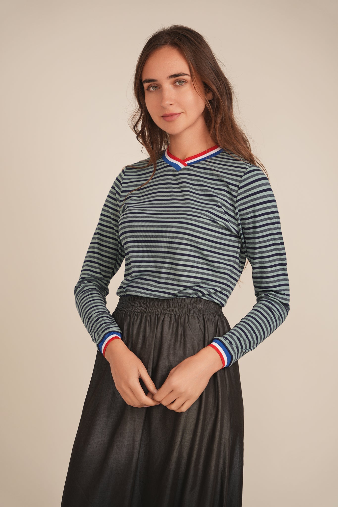 Striped Multi Color V Neck Tee