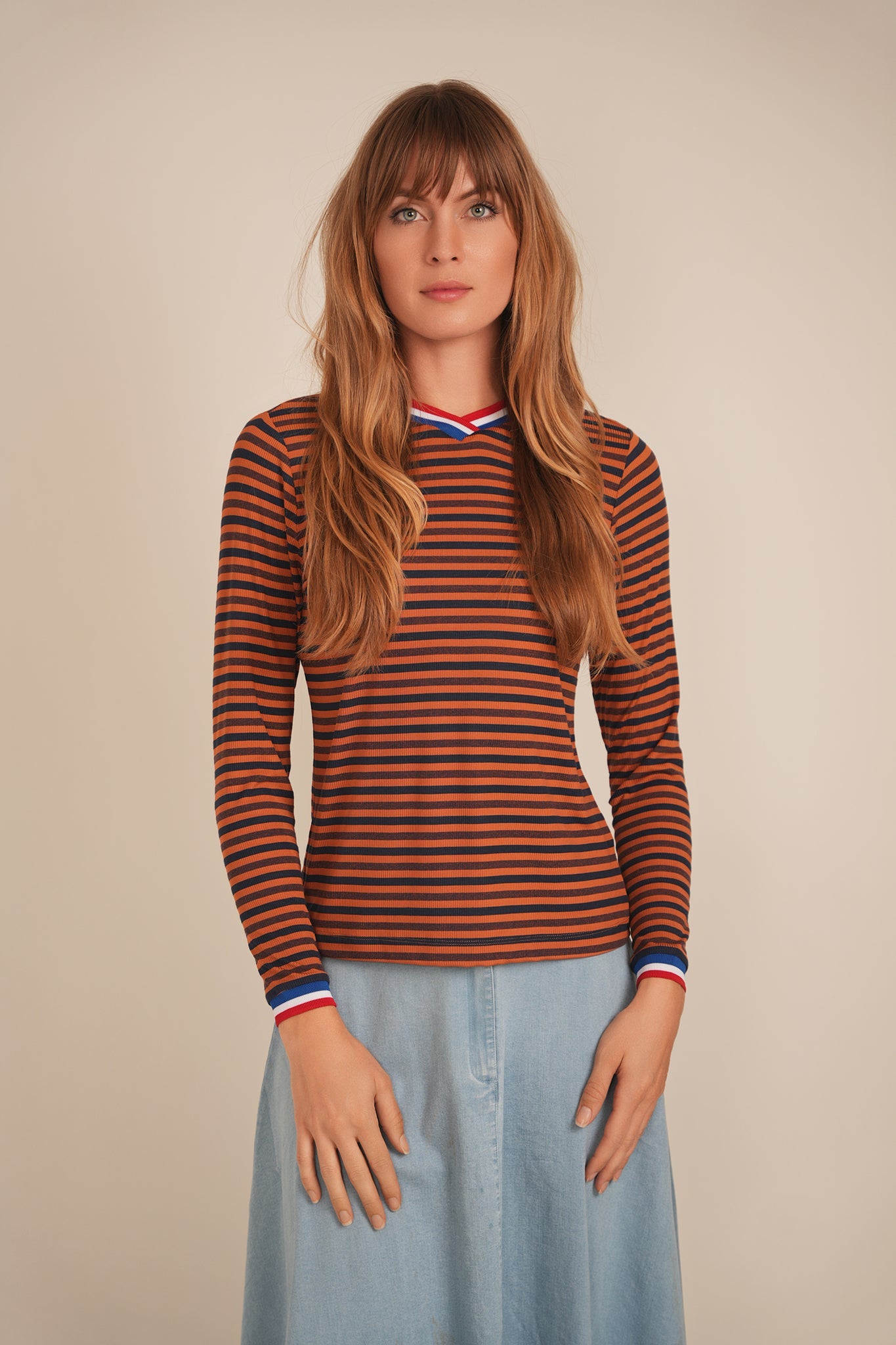 Striped Multi Color V Neck Tee