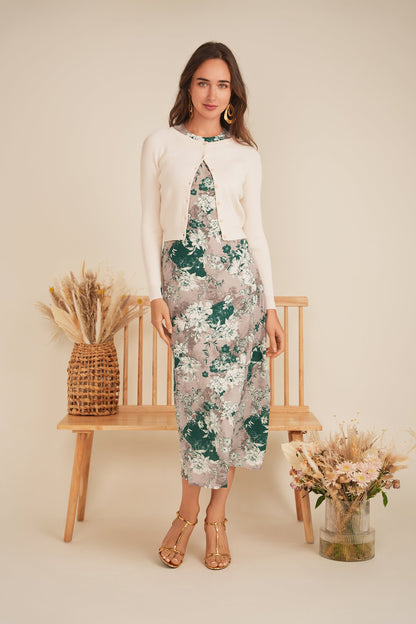 Midi Printed Chiffon Jumper Cardigan Set