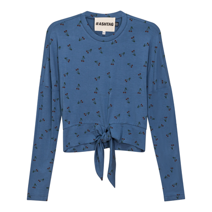 Cherry Floral Printed Tie Tee Chambray Cherry