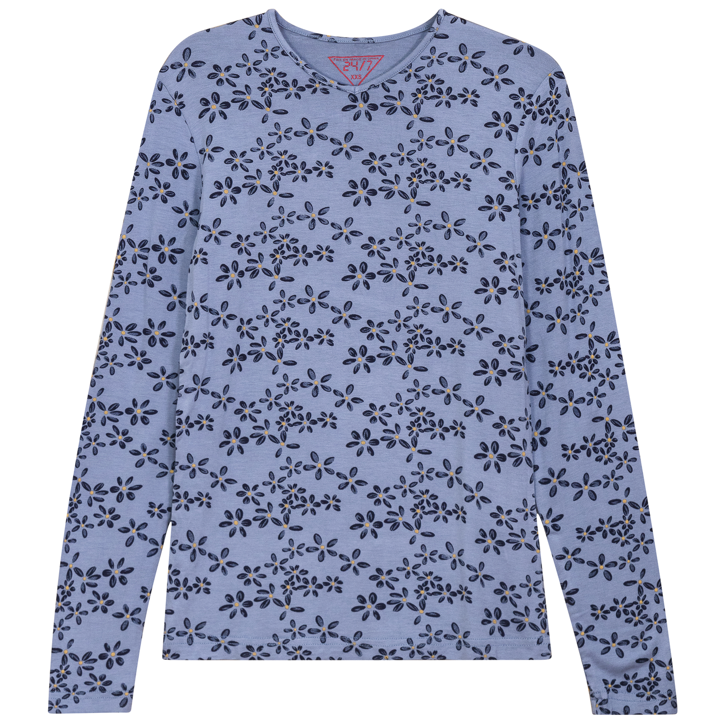 V Neck Printed Tee Denim