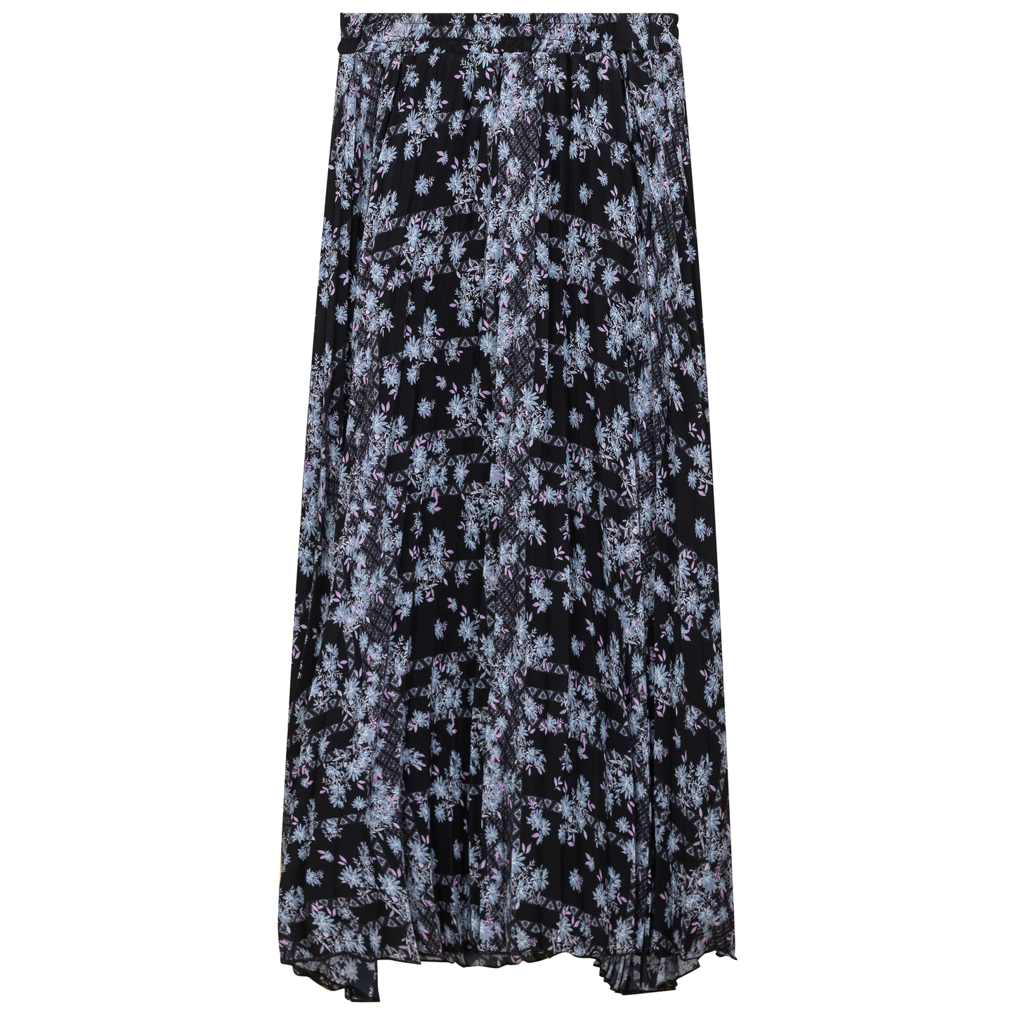 Accordian Pleated Printed Midi Skirt Black Blue