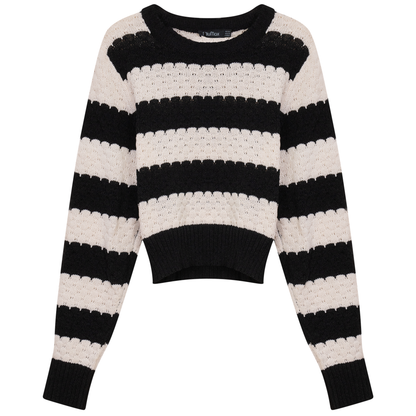 Cropped Wave Sweater Black Cream