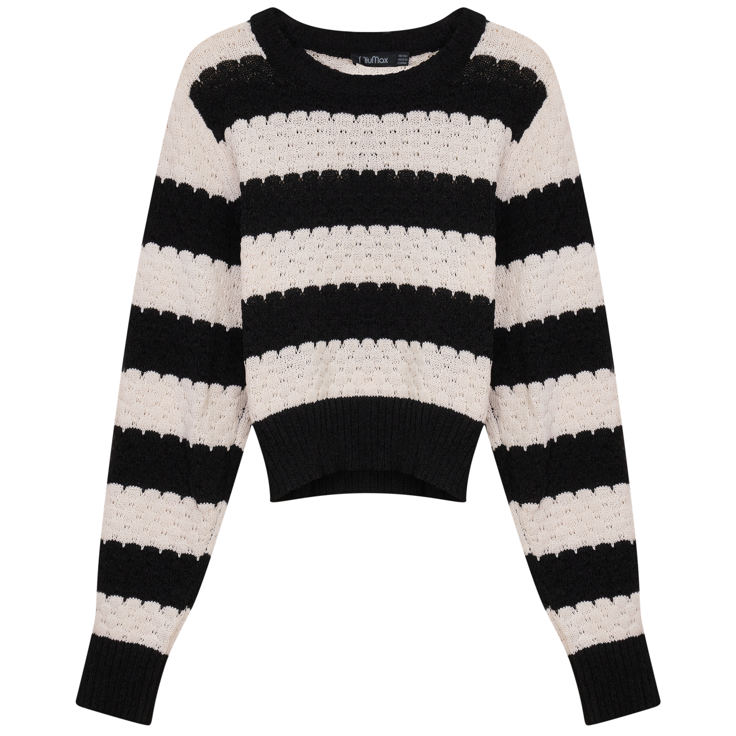 Cropped Wave Sweater Black Cream