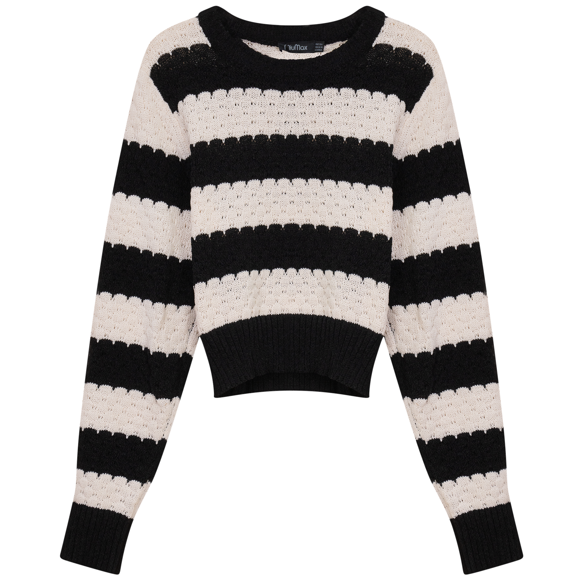 Cropped Wave Sweater Black Cream
