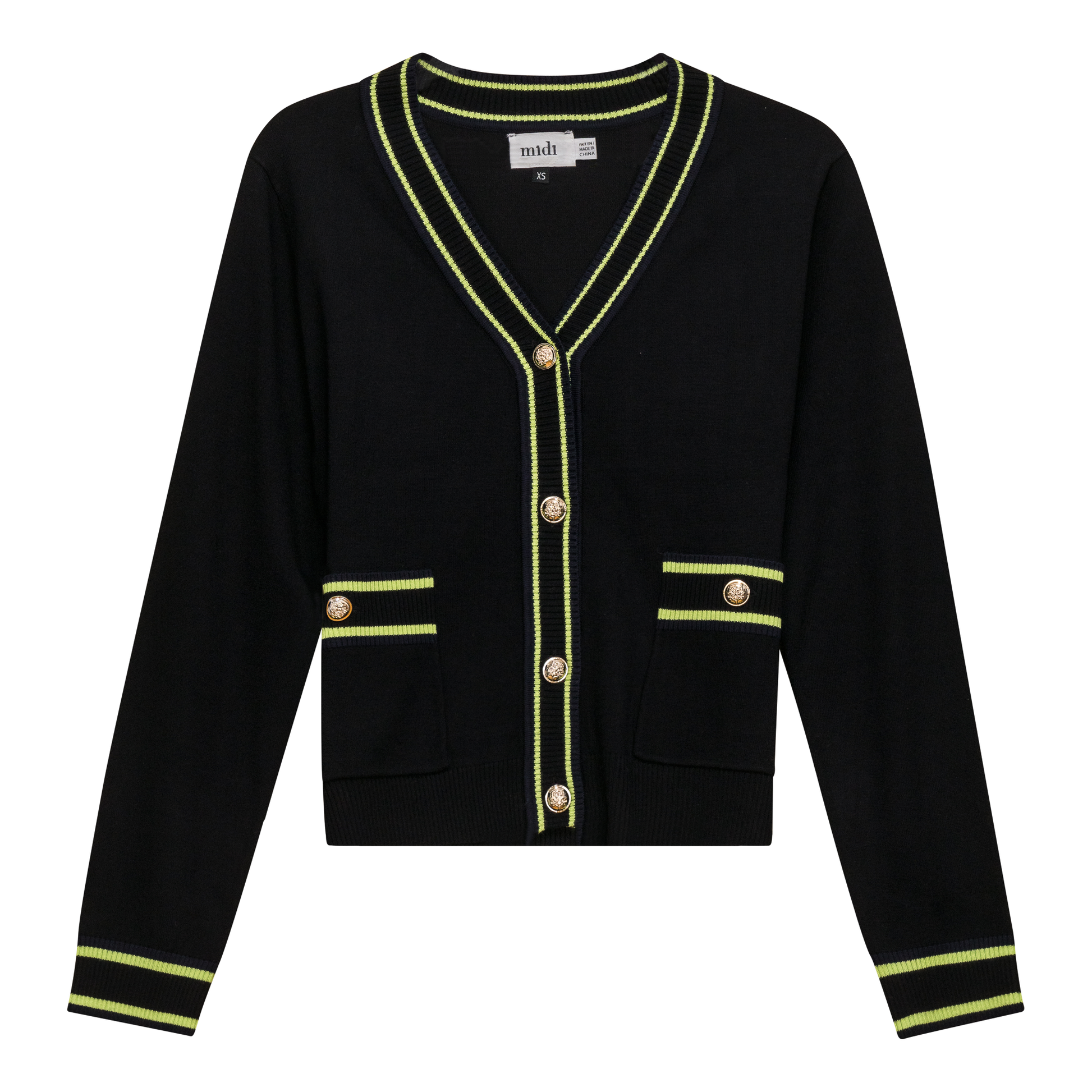 Knit Contrast Stripe Cardigan Black