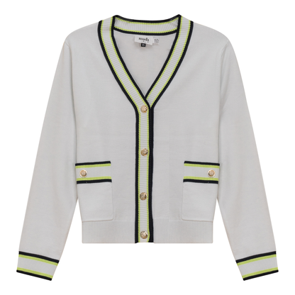 Knit Contrast Stripe Cardigan White