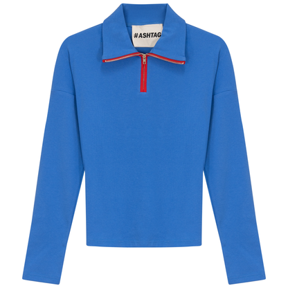 Color Blocked Henley Tee Light Sapphire