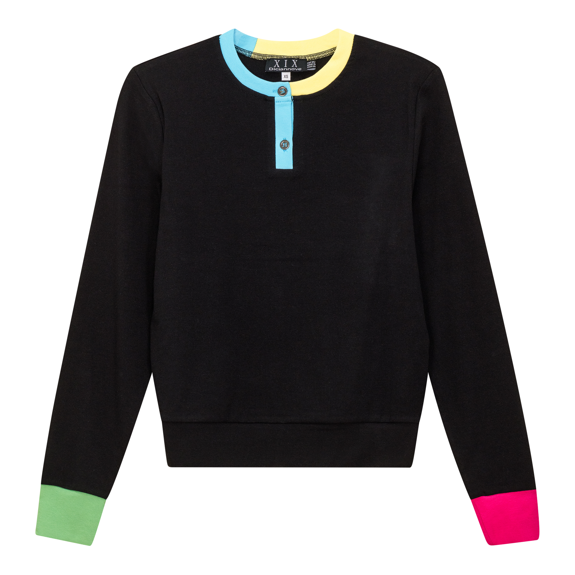 Color Blocked Henley Tee Black