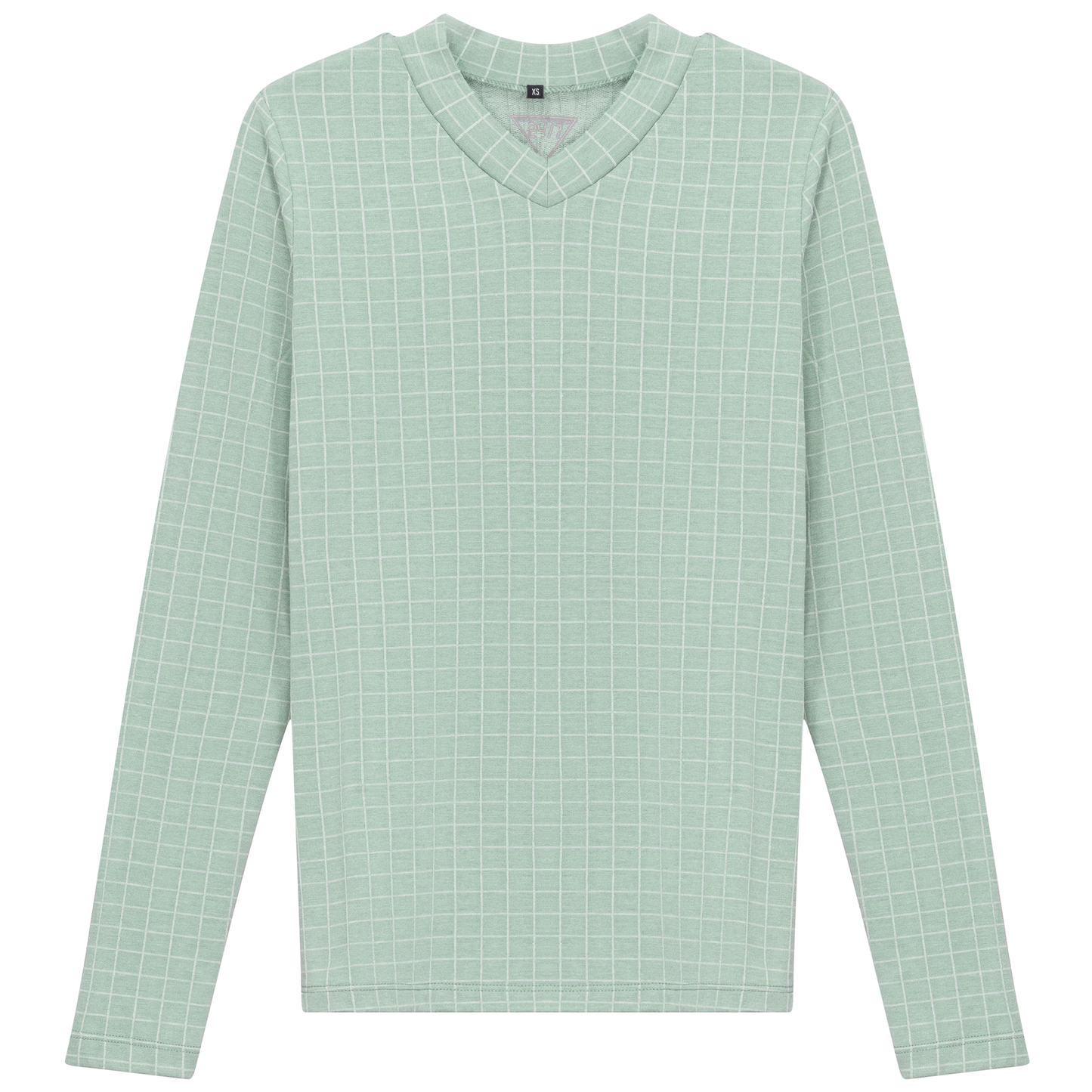 Checkered V Neck Cotton Tee Basil