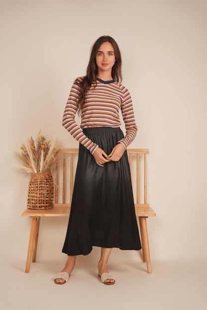 Striped Contrast V Neck Tee