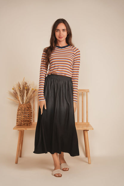 Striped Contrast V Neck Tee