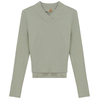 Cropped V Neck Tee Basil