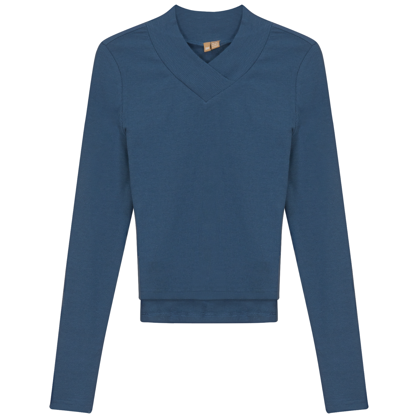 Cropped V Neck Tee Chambray