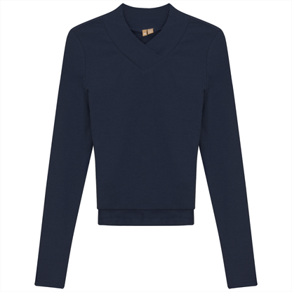 Cropped V Neck Tee Dark Navy