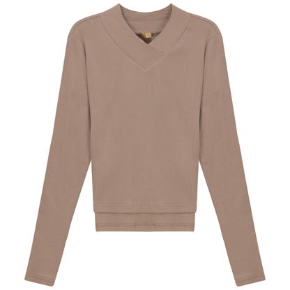 Cropped V Neck Tee Sand