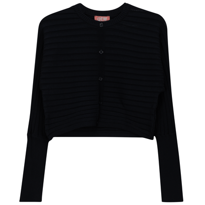 Cropped Ribbed Cardigan Black