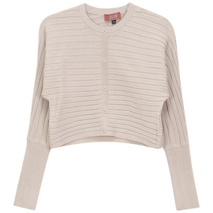Cropped Ribbed Cardigan Light Oatmeal