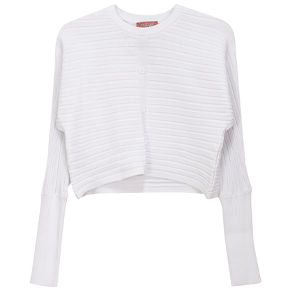Cropped Ribbed Cardigan White