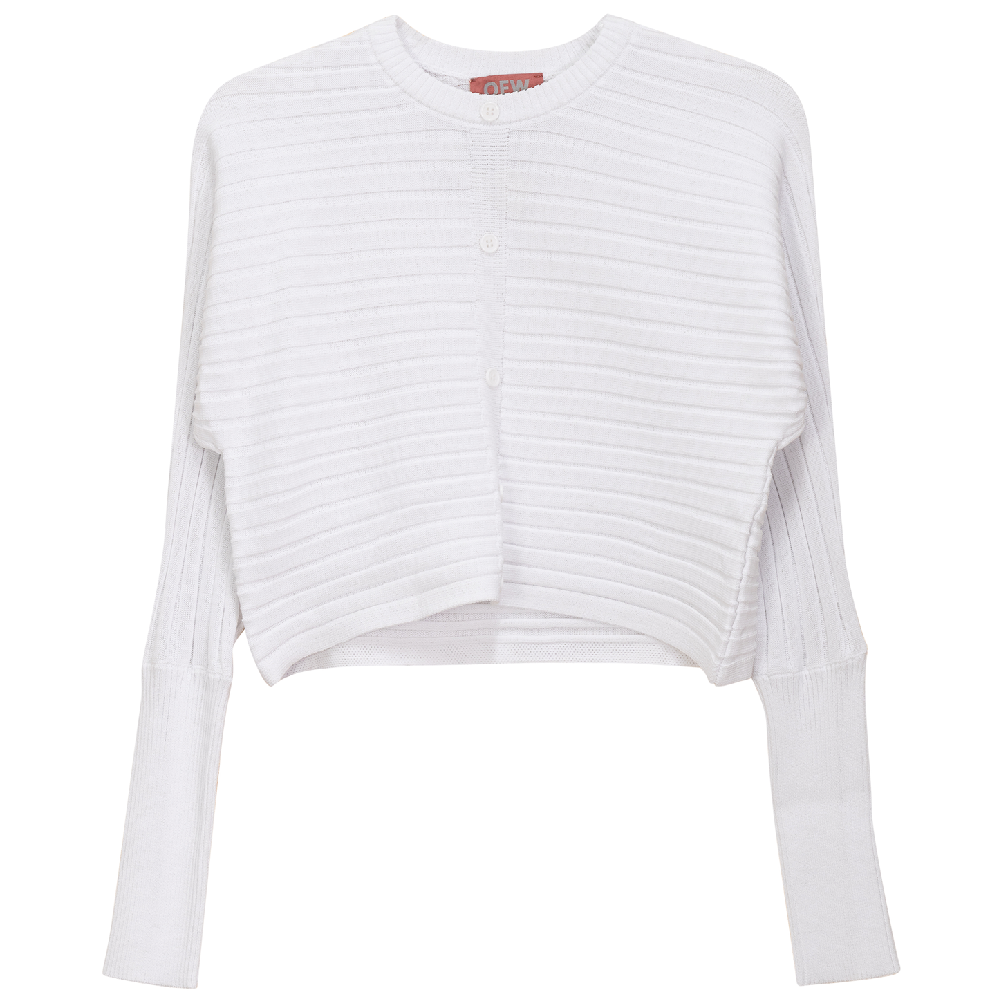 Cropped Ribbed Cardigan White