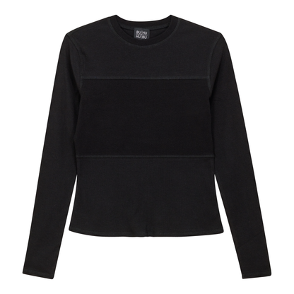 Ribbed Solid Stitching Tee Black